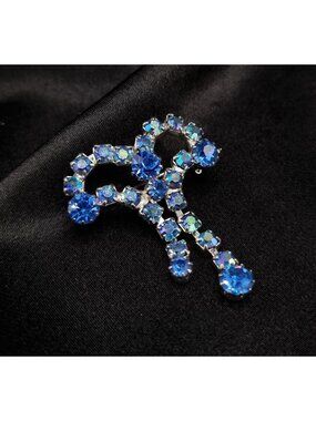 Vintage 1950s-1960s Blue Rhinestone Cross Brooch